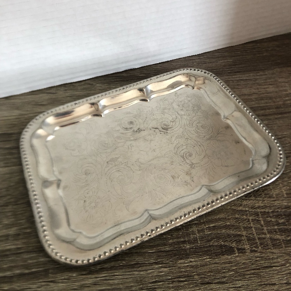 Vtg Germany Floral Etched Silver Tray